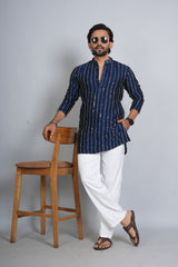 Hand Work Navy Blue Kurta Pajama