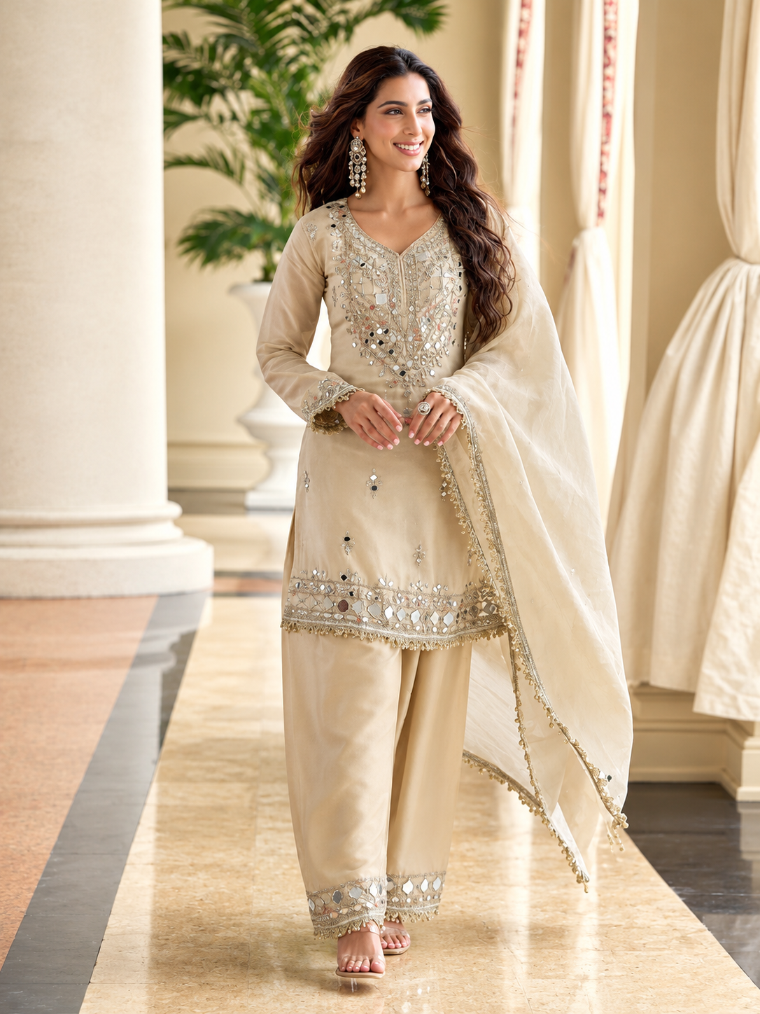 Mirror Work Silk Suit