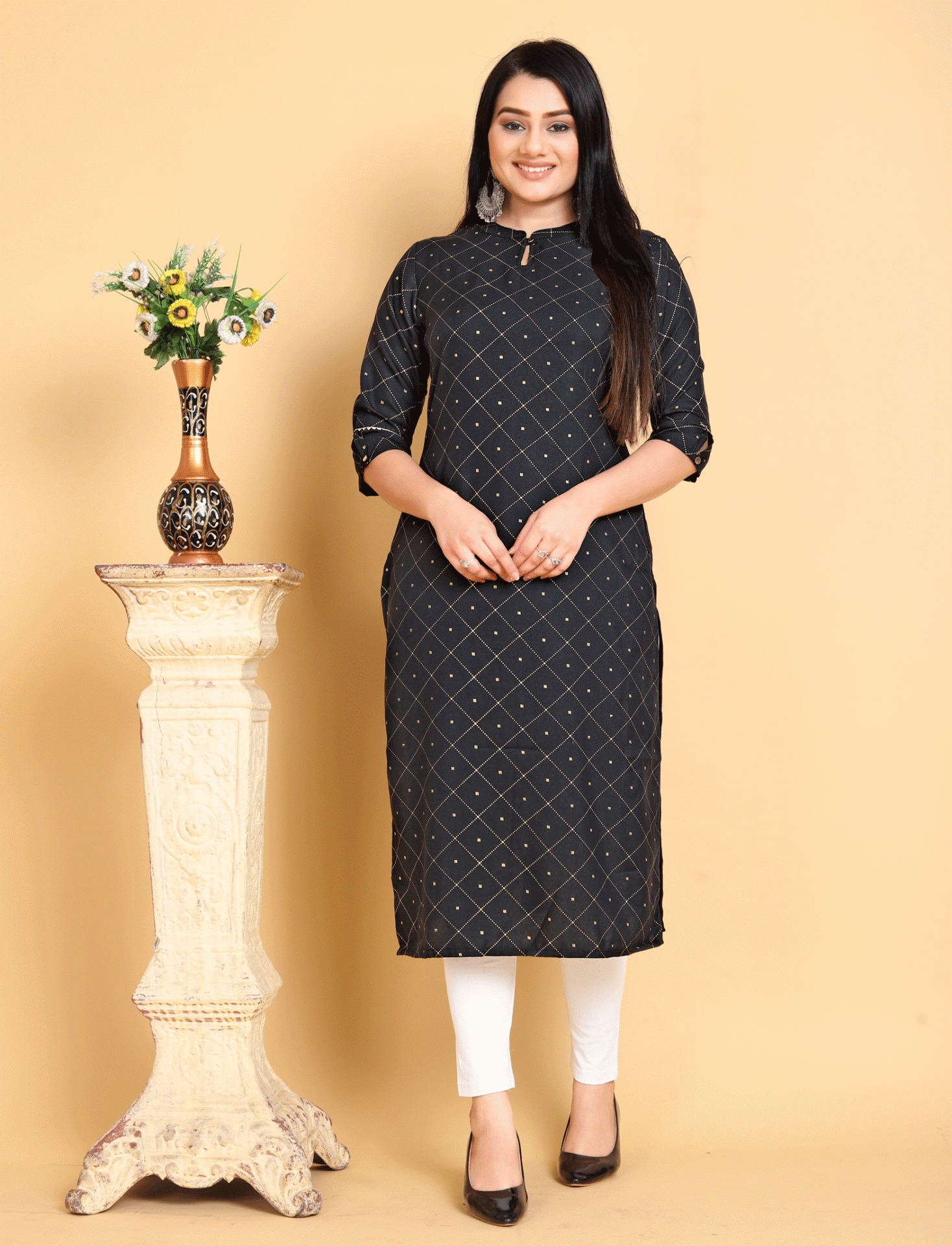 Black Cotton Rayon Kurta