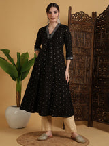 Black Anarkali Printed Kurti Women