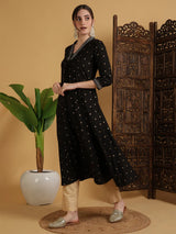Black Anarkali Printed Kurti Women