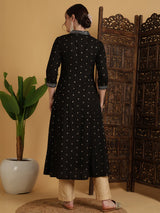 Black Anarkali Printed Kurti Women