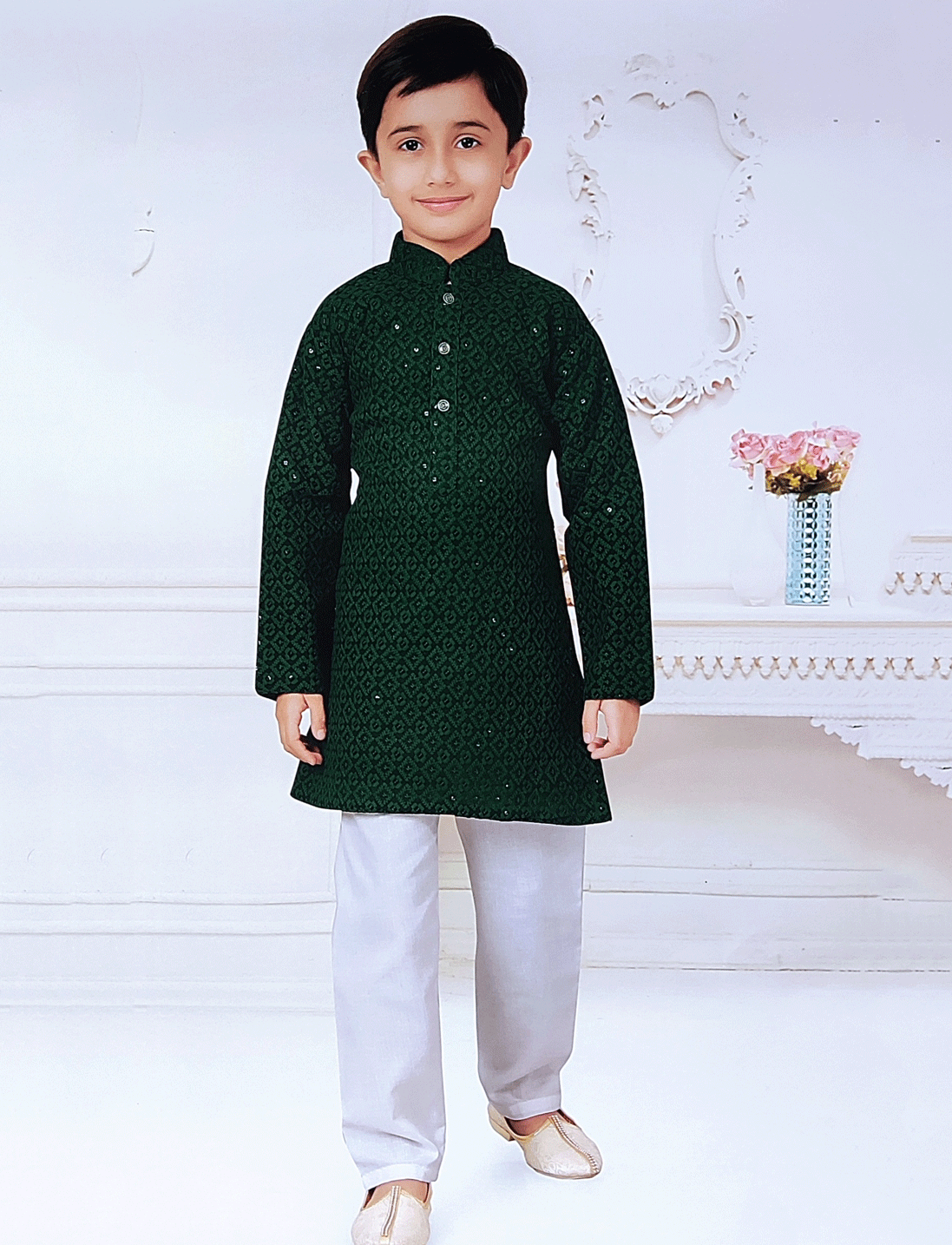 green lucknowi kurta pajama boys