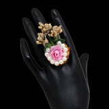 Rose floral pearl golden ring
