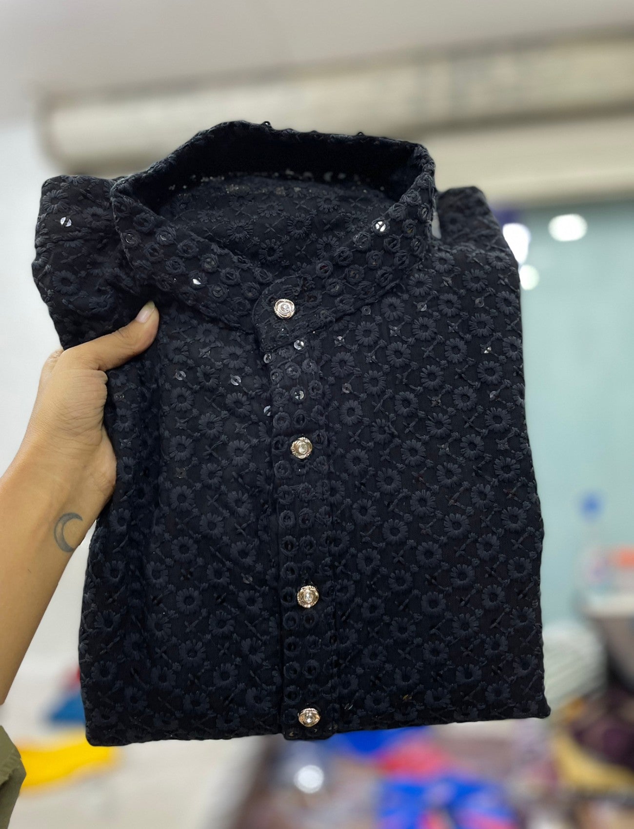 Black Sequins Embriodery Chikankari Kurta Pajama