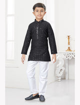 Black Chikankari Kurta Pajama Boys - IndiFeels Australia.