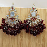 Maroon Kundan Mirror Design Earrings
