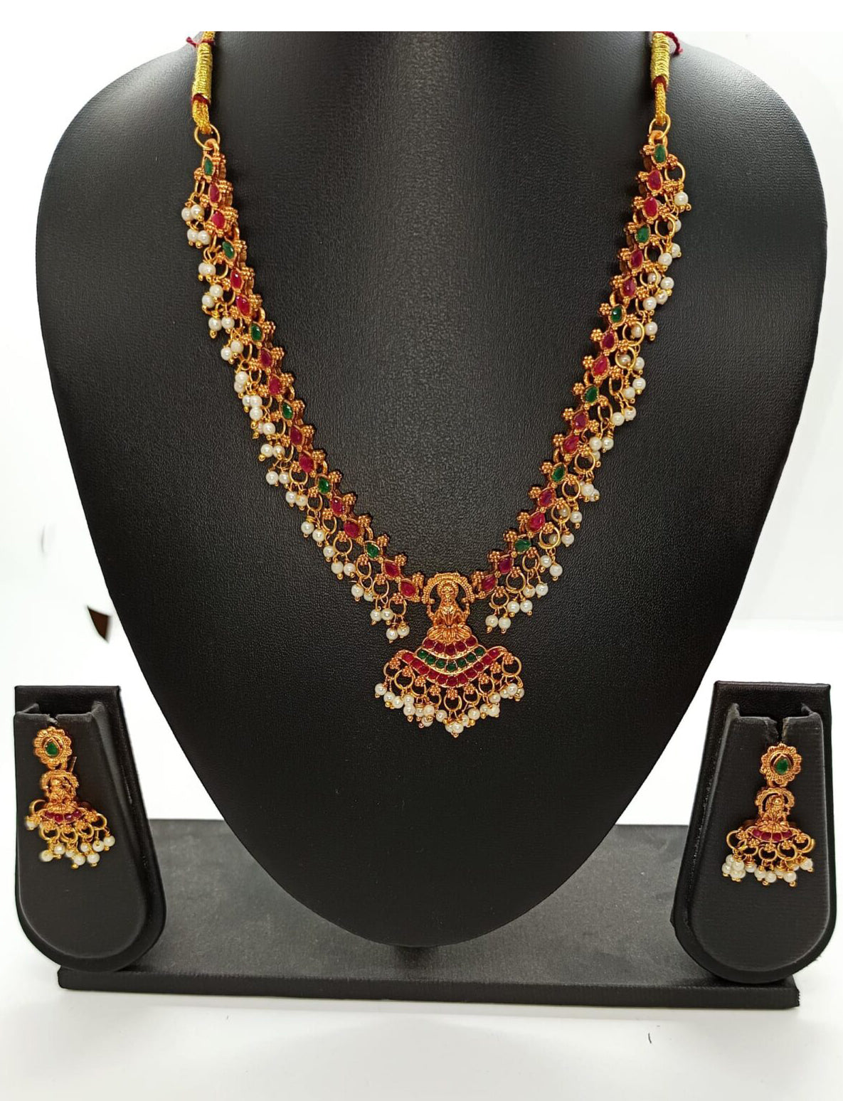 Maroon Stone Long Necklace Set