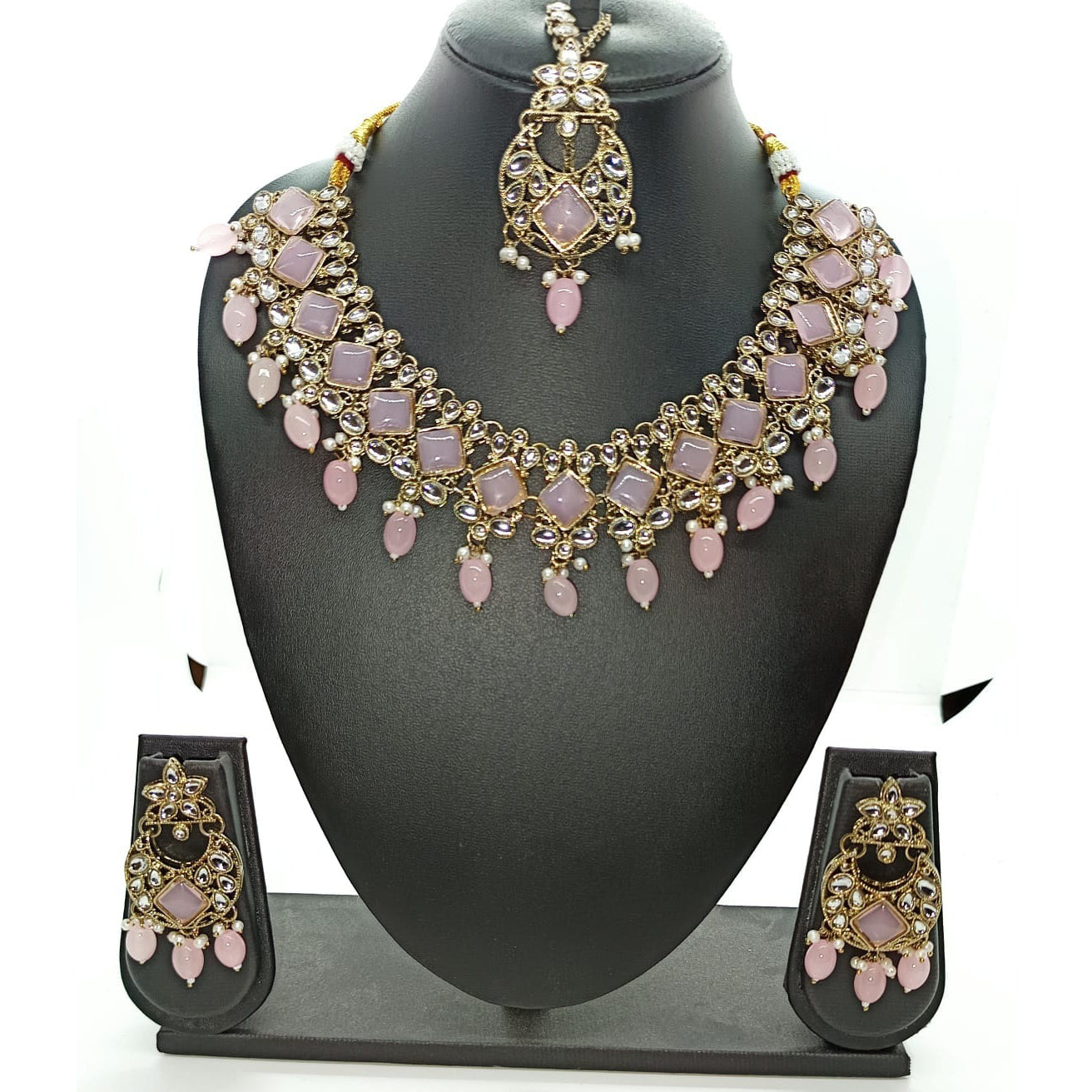 Pink Stone Necklace Set