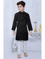 Black Boys Printed Kurta Pyjama