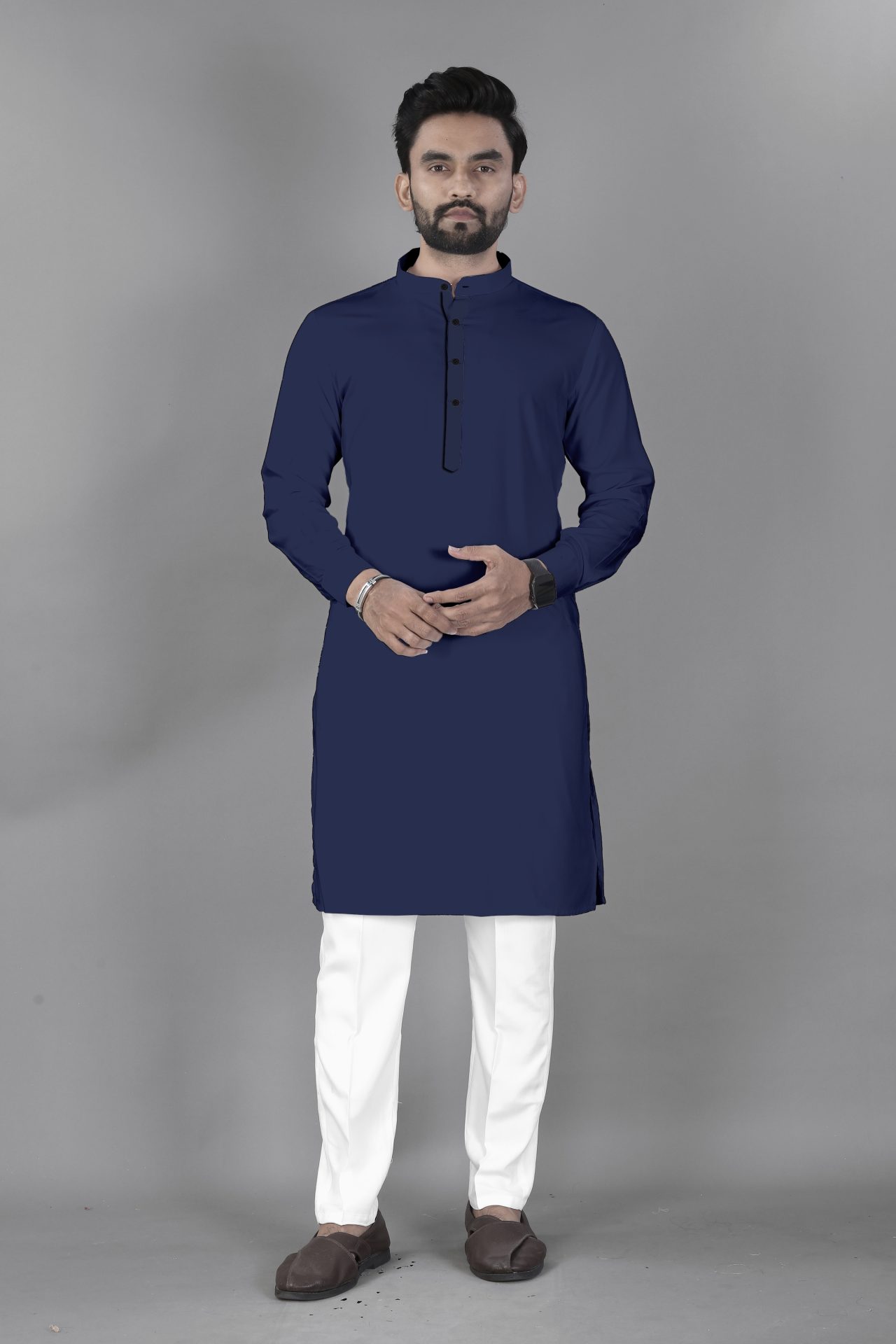 Ban Collar Blue Kurta Pajama