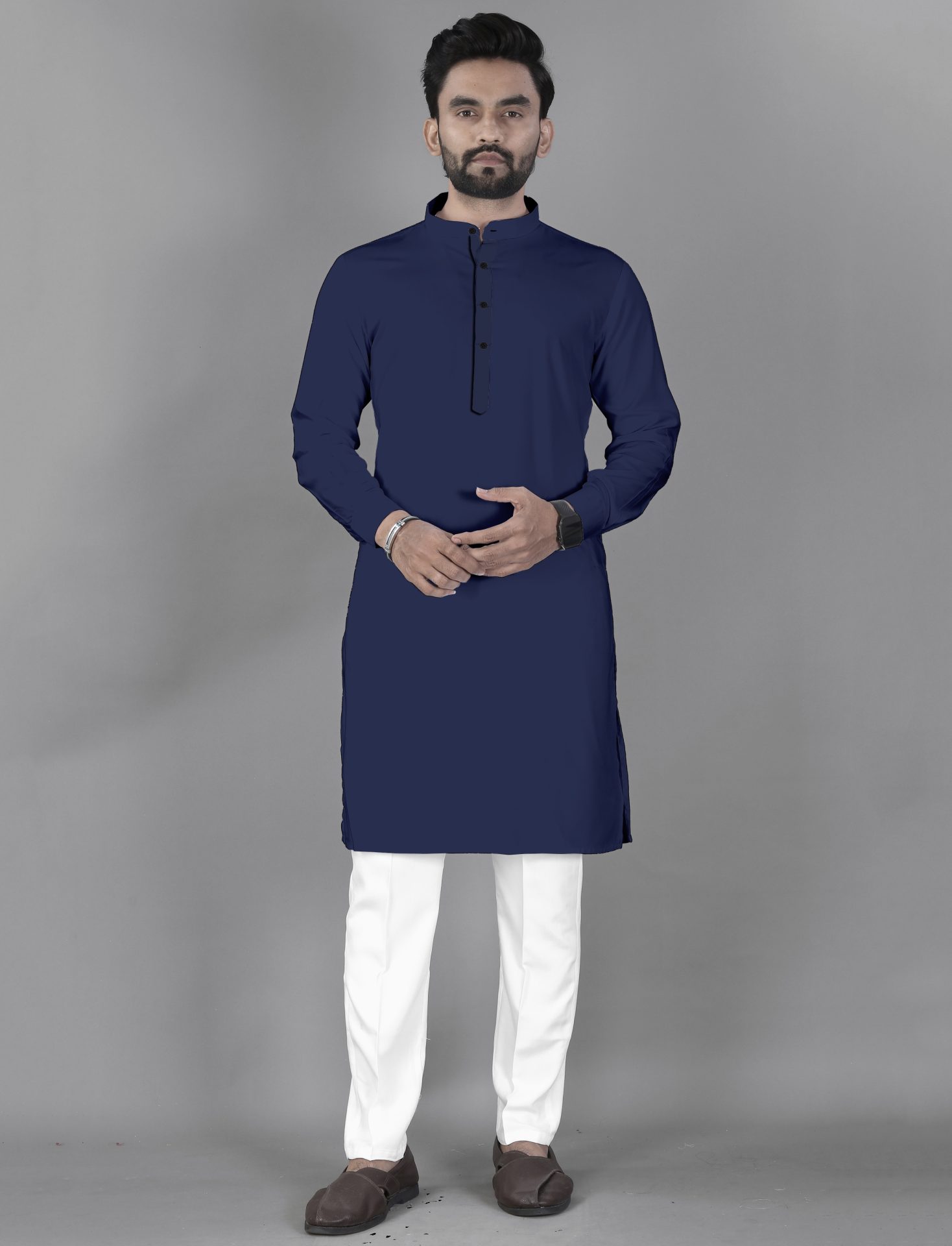 Ban Collar Blue Kurta Pajama