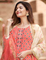 Cotton Embroidery Suit With Dupatta Set