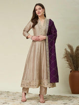 Embroidered Silk Anarkali Kurti Set
