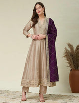 Embroidered Silk Anarkali Kurti Set