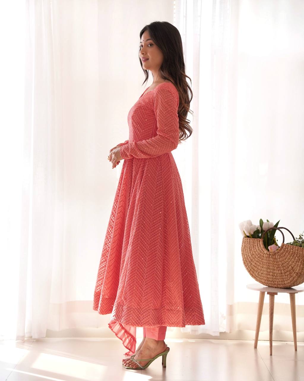 Georgette Lucknowi Anarkali Suit