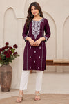 WineEmbroidered Kurti Pant