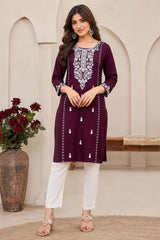 WineEmbroidered Kurti Pant