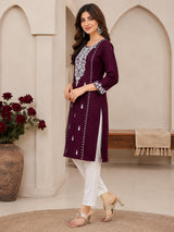 WineEmbroidered Kurti Pant