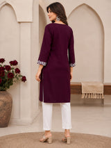 WineEmbroidered Kurti Pant
