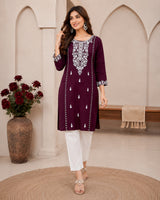 WineEmbroidered Kurti Pant