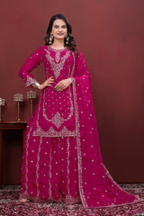Pink Embroidered Plazo Suit