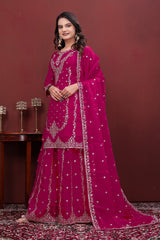 Pink Embroidered Plazo Suit