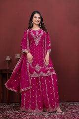 Pink Embroidered Plazo Suit