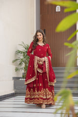 Marron GownWith Embroidery Dupatta