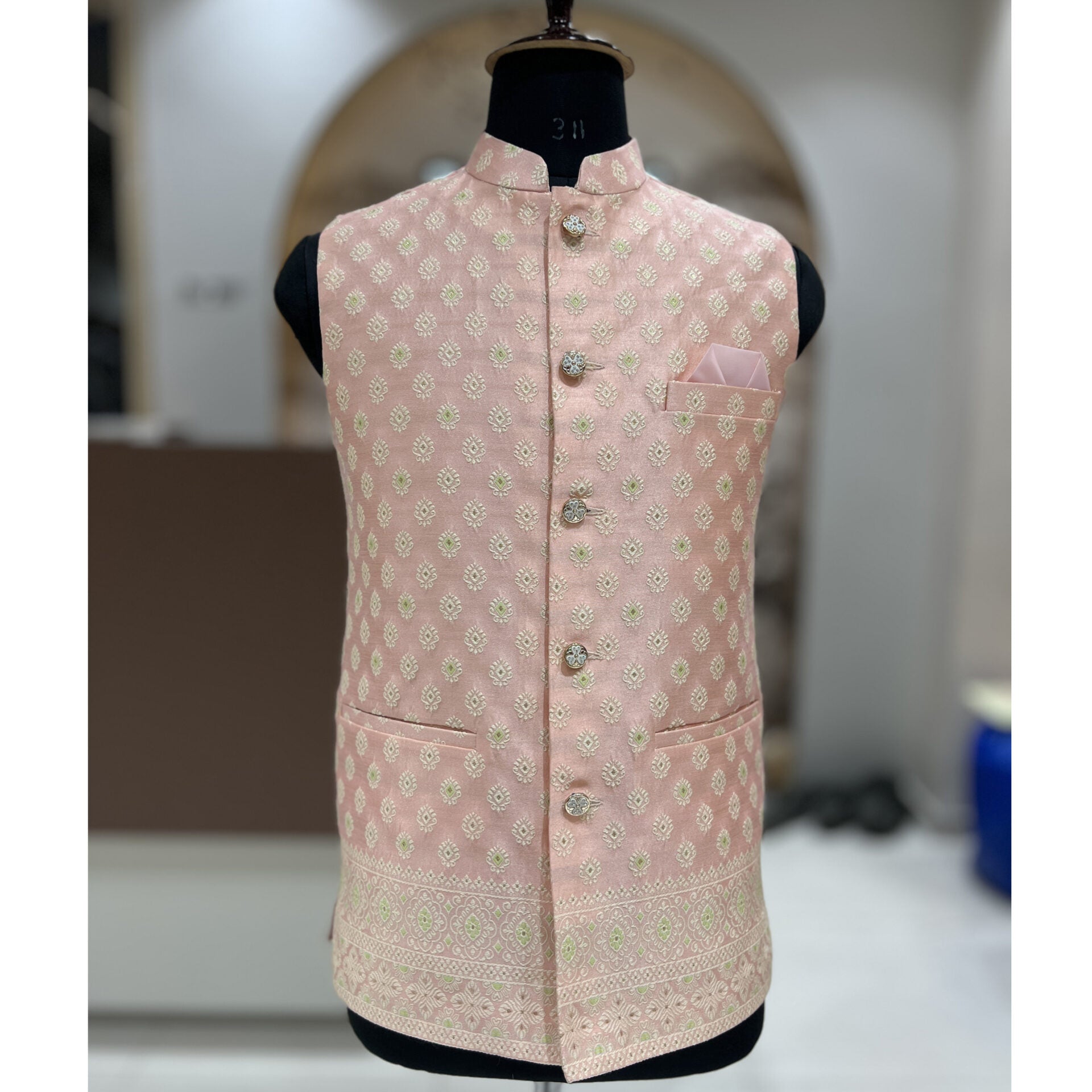 Jacqurd Pink Nehru Jacket