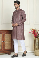 Embroidered And Mirror Work Straight Kurta