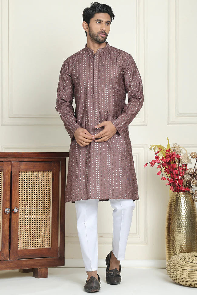 Embroidered And Mirror Work Straight Kurta