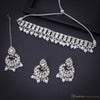 Silver Necklace Set With Earrings & Tikka