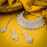 Silver Necklace Set With Earrings & Tikka