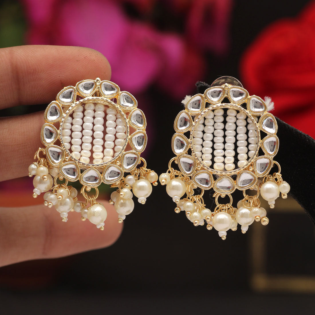 White Kundan Earrings