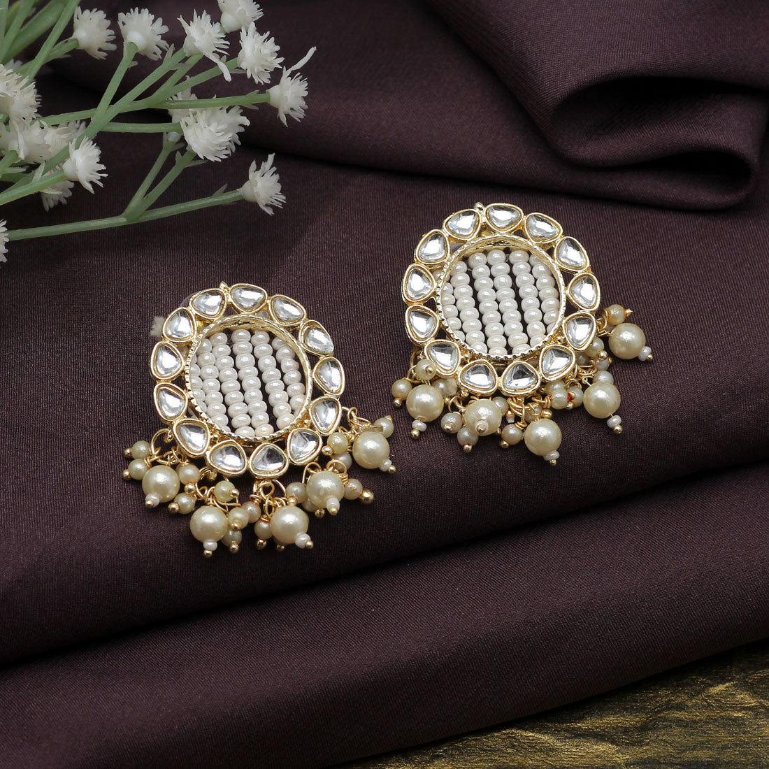 White Kundan Earrings