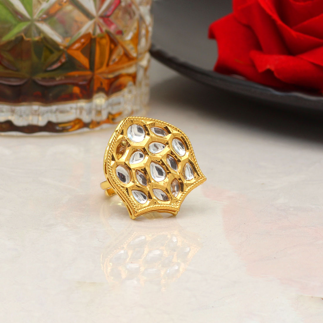Kundan Ring - White