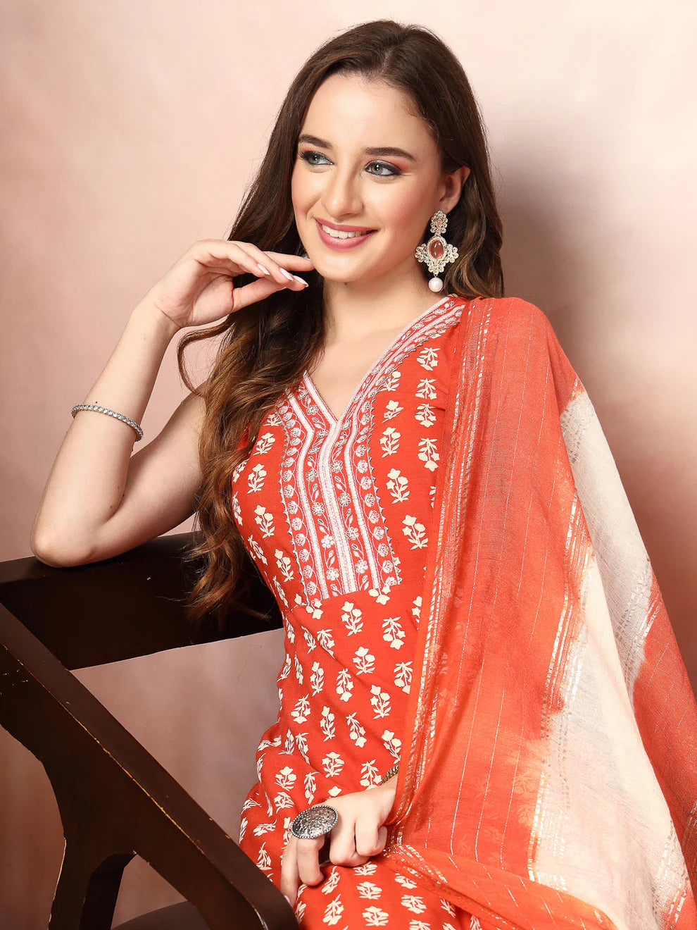 Printed Embroidered Rayon Kurti Set