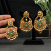 Green Kundan Earrings With Maang Tikka