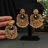 Multi Colour Golden Earrings With Maang Tikka