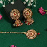 Multi Color Kundan Earrings With Maang Tikka