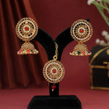 Multi Color Kundan Earrings With Maang Tikka