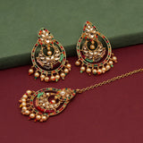 Kundan Earrings With Maang Tikka