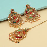 Multi Color Kundan Earrings With tikka