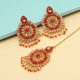 Red Kundan Earrings With tikka