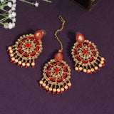 Red Color Kundan Earrings With tikka