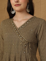 Brown Cotton Anarkali Kurti Set