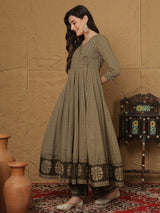 Brown Cotton Anarkali Kurti Set