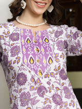 Floral Printed Cotton Straight Kurta Pant Dupatta Set