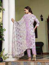 Floral Printed Cotton Straight Kurta Pant Dupatta Set